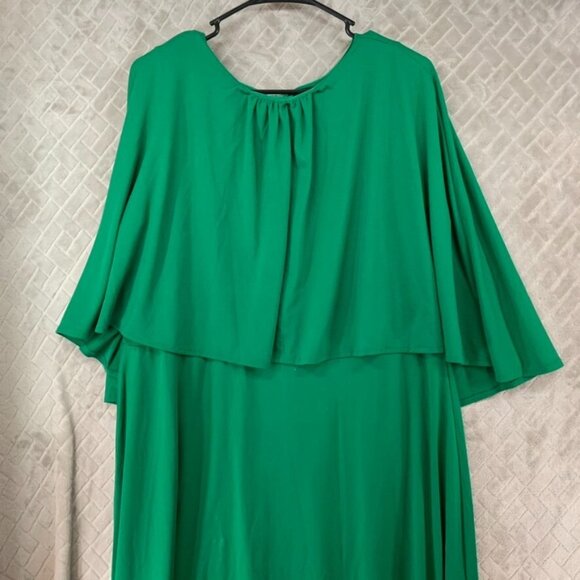 Eloquii Womans 18 Dress Kelly Green Long Maxi Short Sleeve Ruched Round Neck - Picture 2 of 13